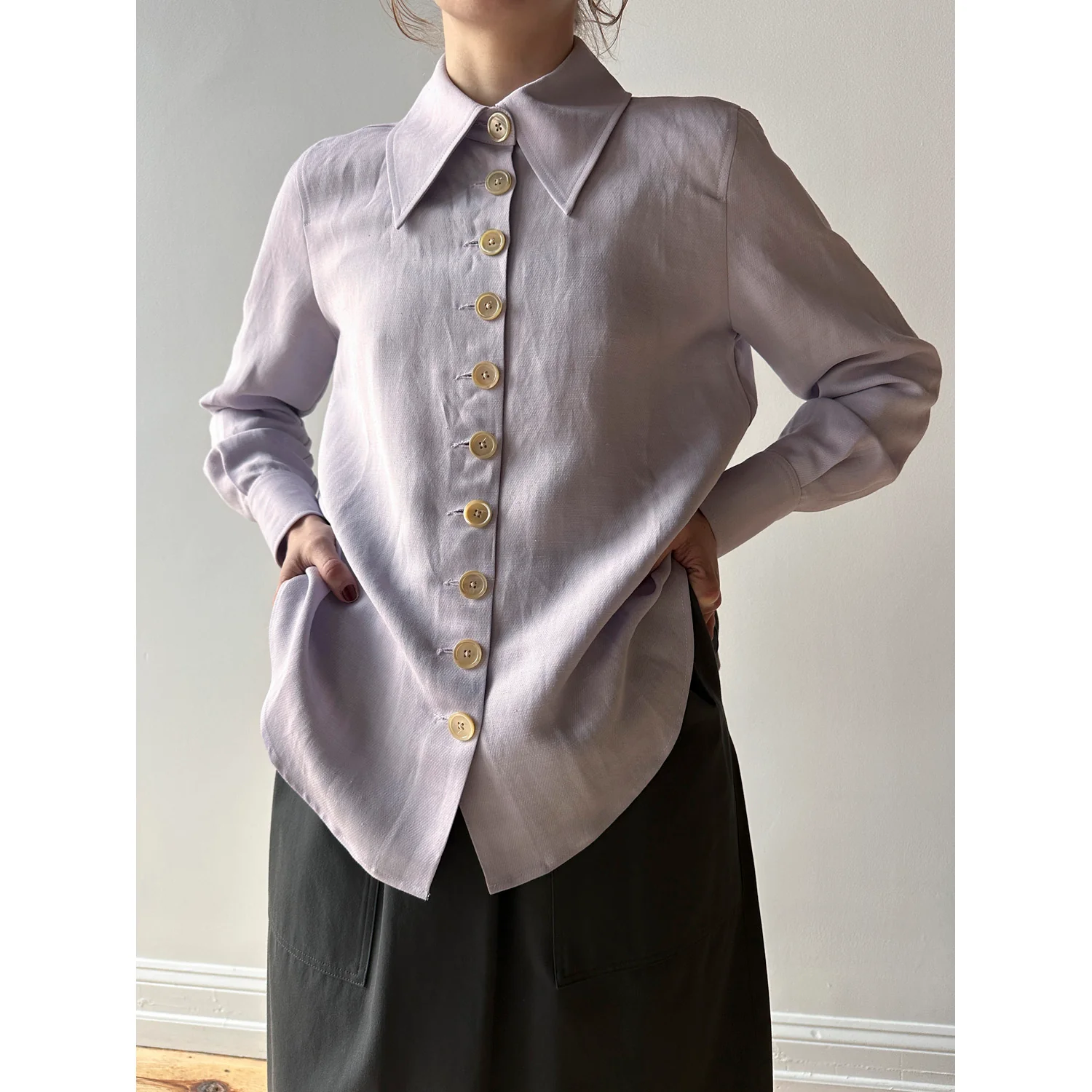 Caron Callahan Carissa Shirt in Lilac Silk Linen - Image 4