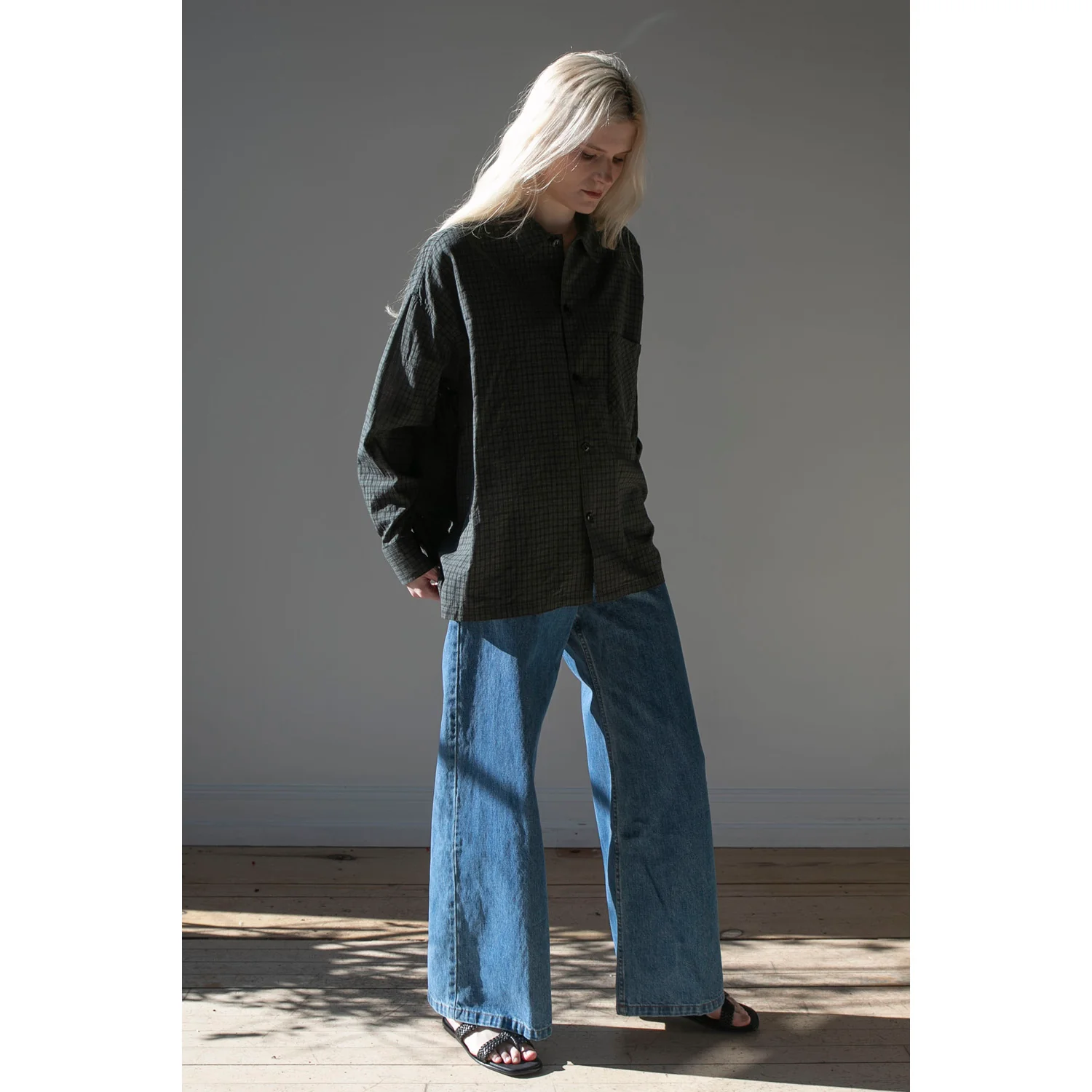 Dopple & Scent Dobby Check Oversized Shirt in Charcoal - Image 5