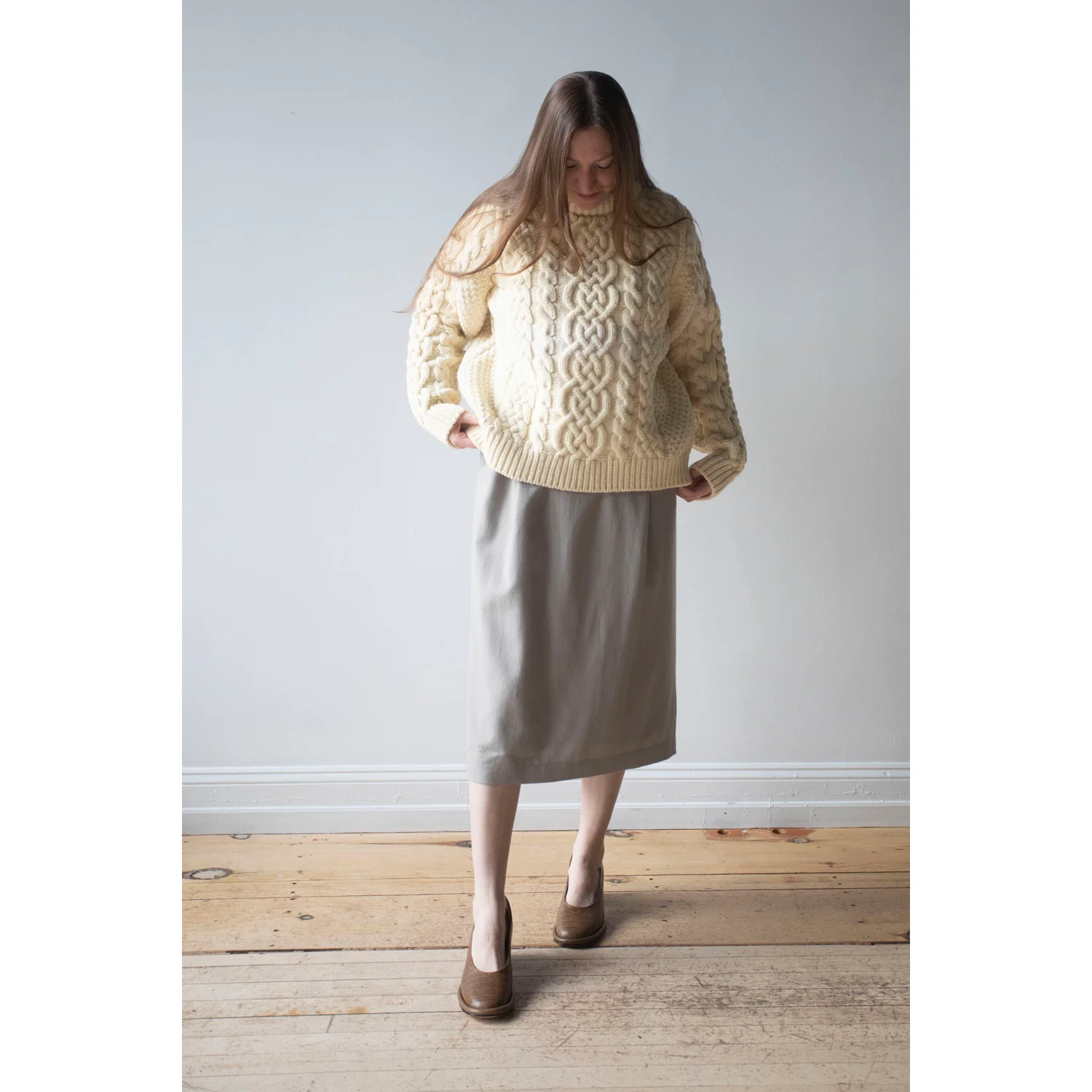 Evam Eva Wool Skirt in Grege - Image 4
