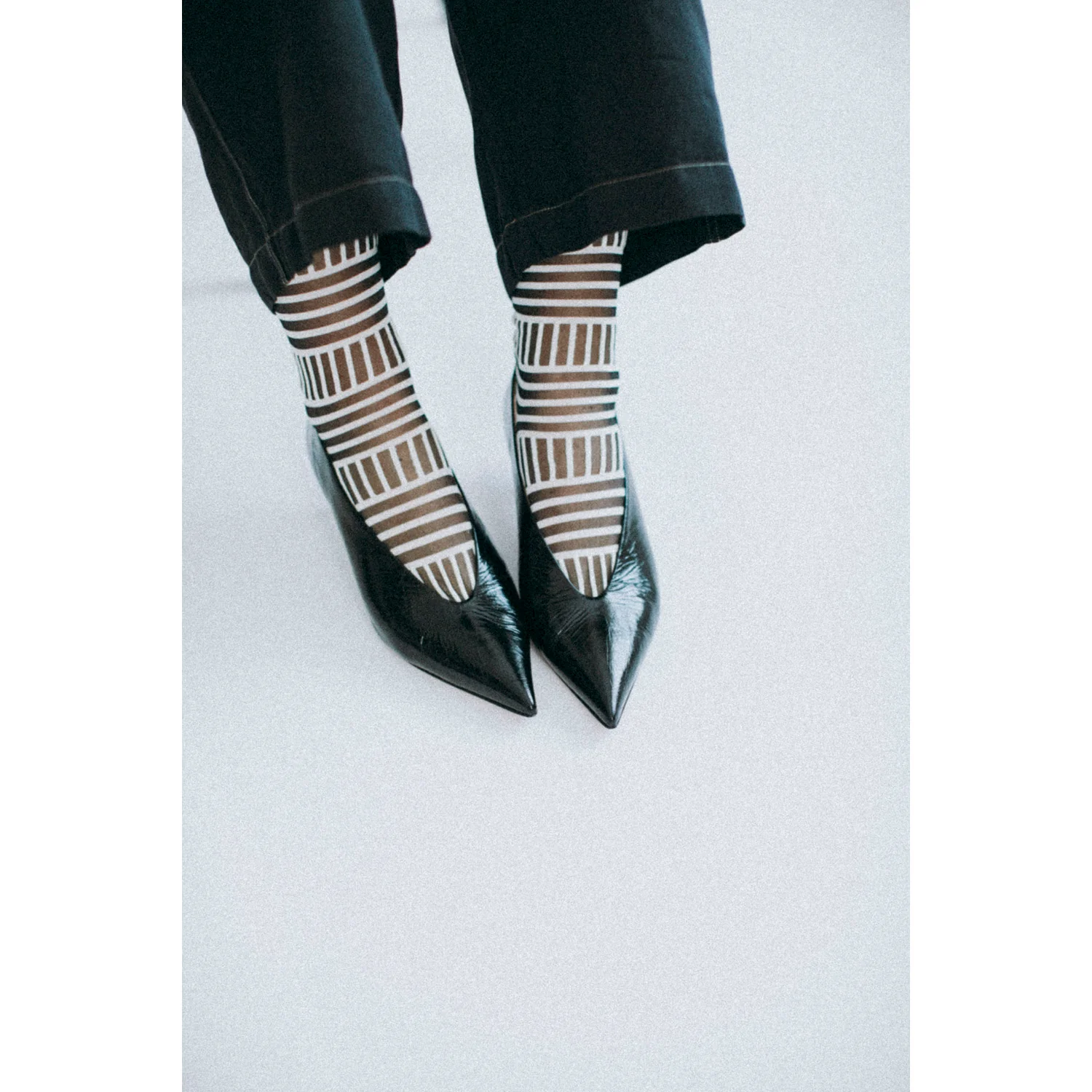 Hansel from Basel Tulle Mix Stripe Sheer Crew in Black - Image 3