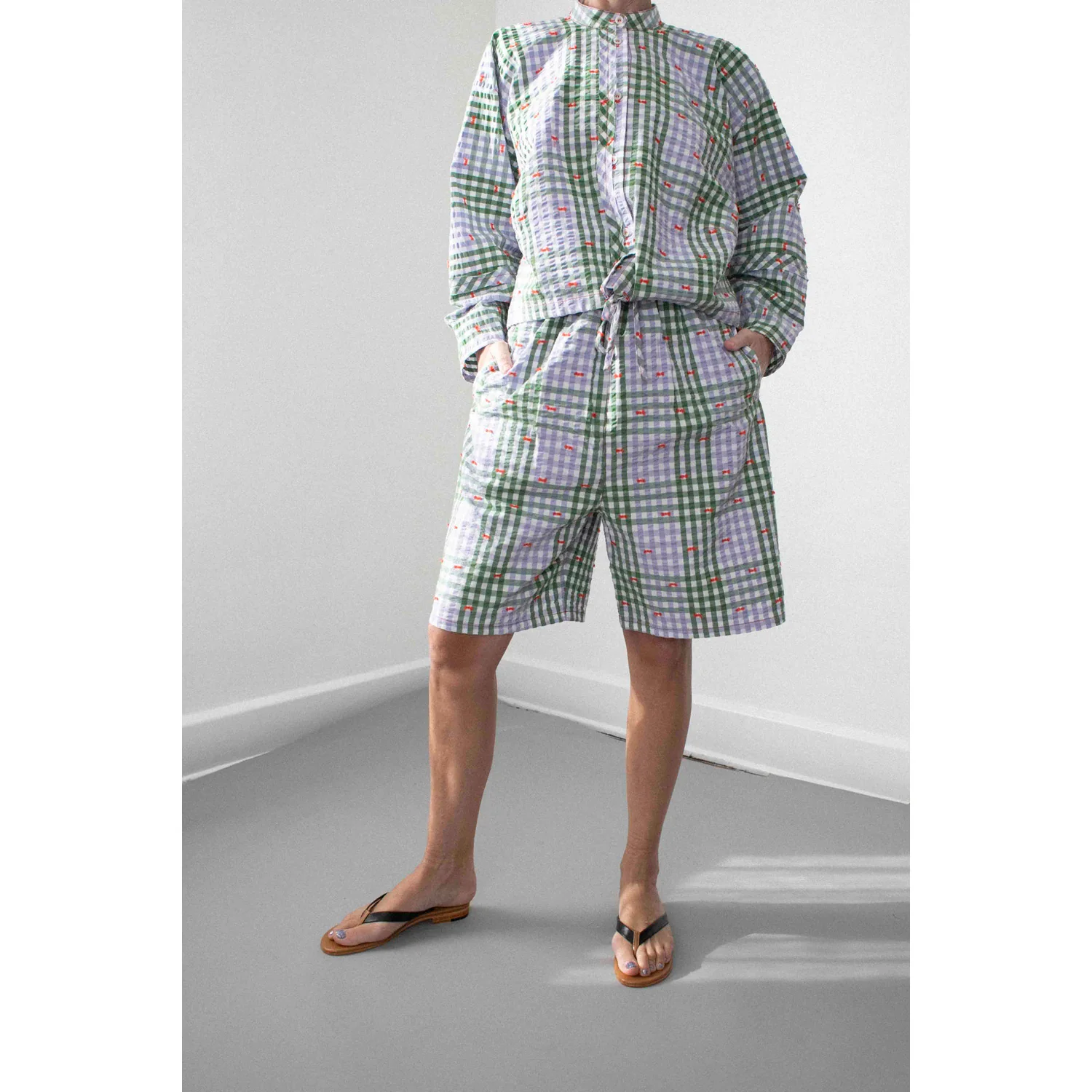 Henrik Vibskov Drawstring Shorts in Checks Fillé - Image 4