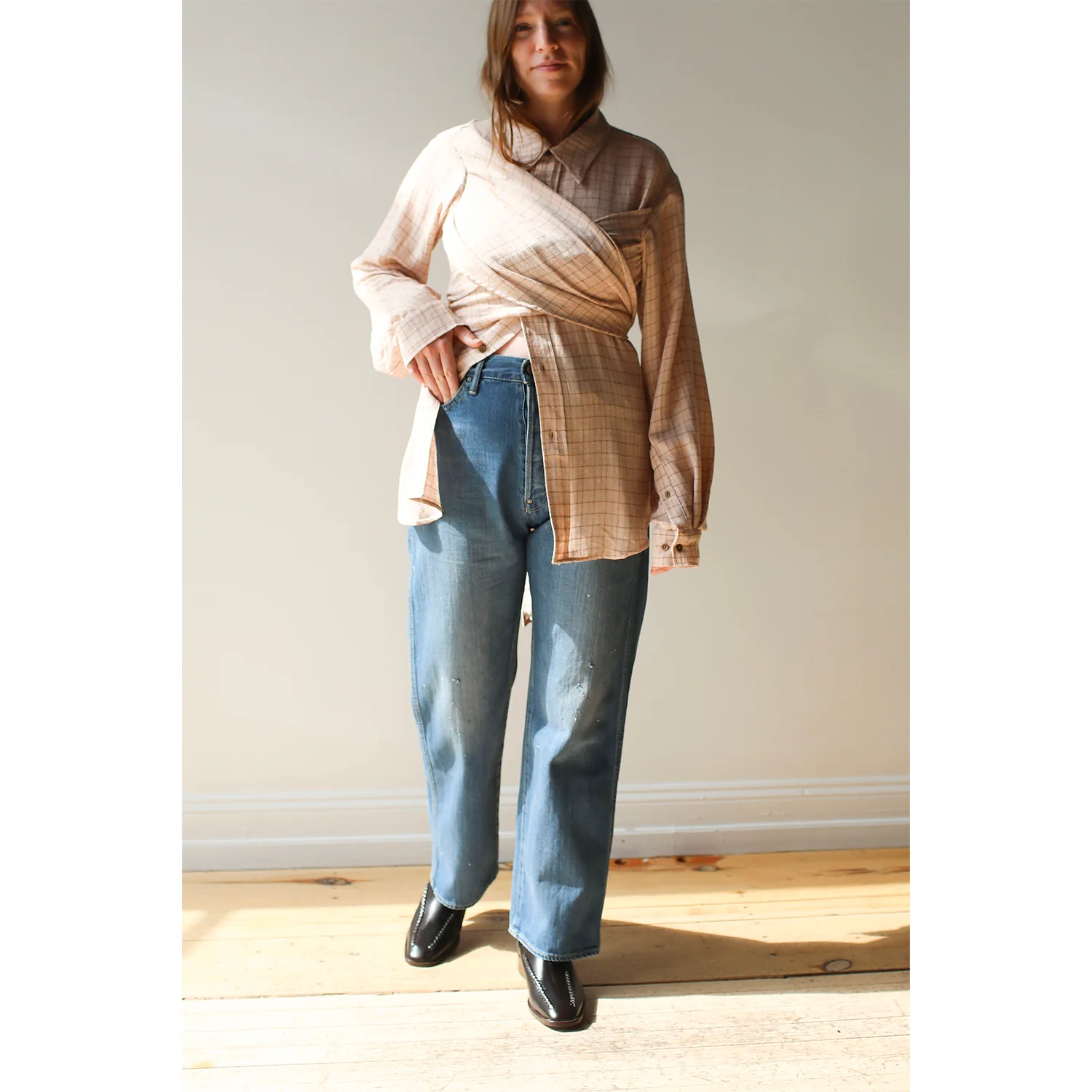 Hope Twisty Shirt in Airy Pink Check - Image 4