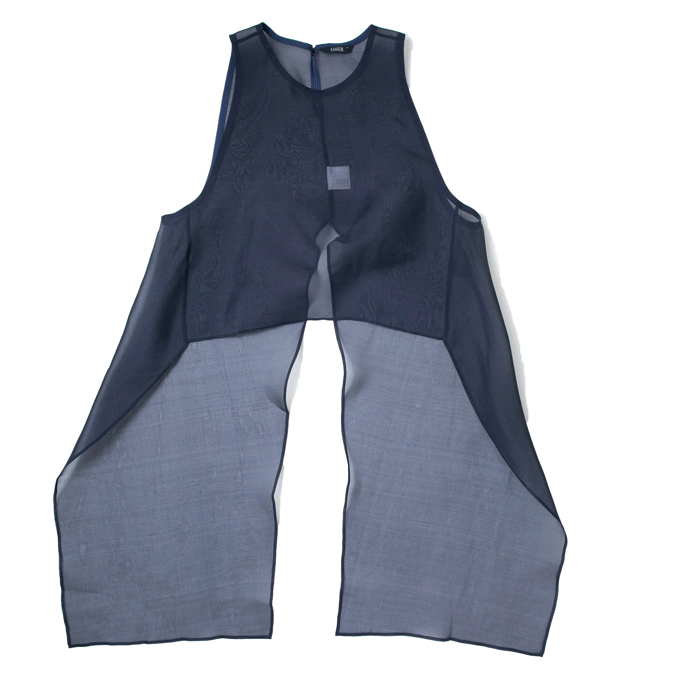 Kaarem Urchin Sleeveless Silk Organza Tie Top in Dark Blue - Image 3