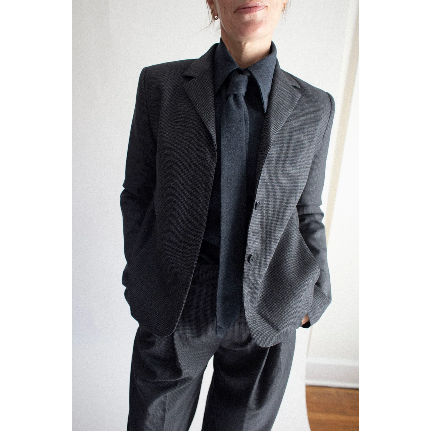 Kallmeyer Billie Tie Blouse in Heather Navy - Image 7