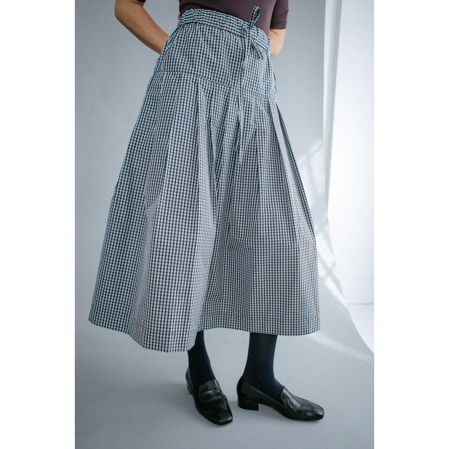Kasmaria Pleated Skirt in Black and White Check Taffeta - Image 12