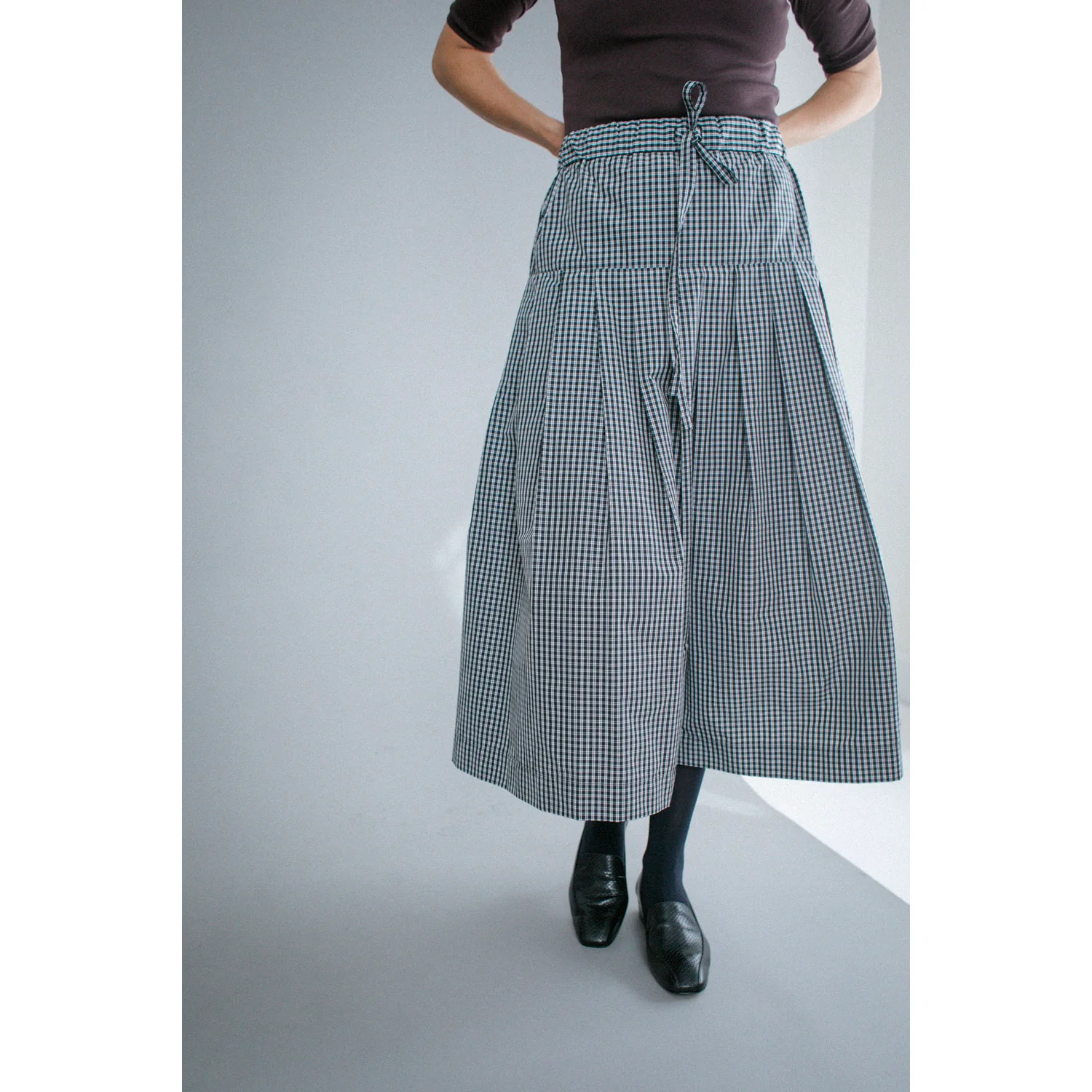 Kasmaria Pleated Skirt in Black and White Check Taffeta - Image 13