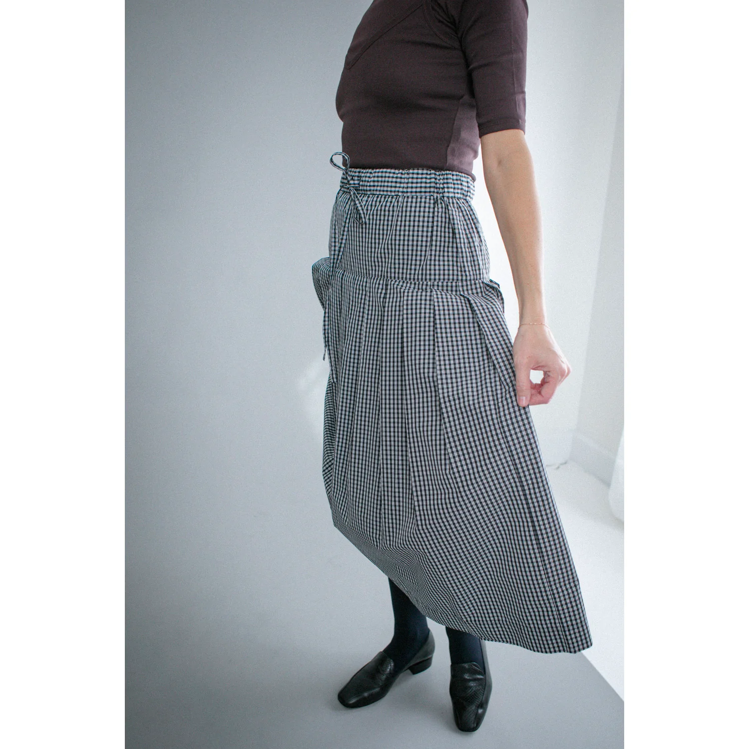 Kasmaria Pleated Skirt in Black and White Check Taffeta - Image 14