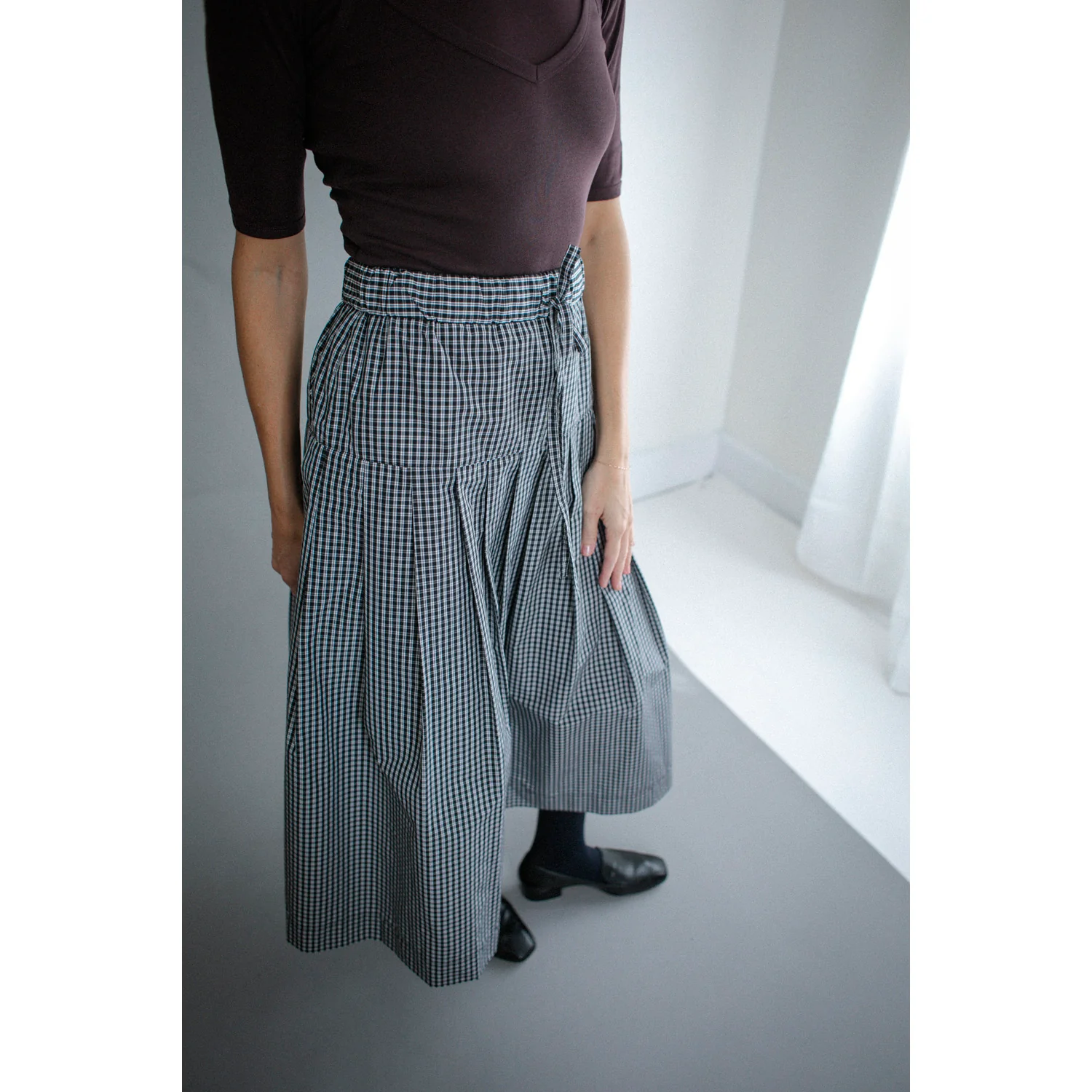 Kasmaria Pleated Skirt in Black and White Check Taffeta - Image 16