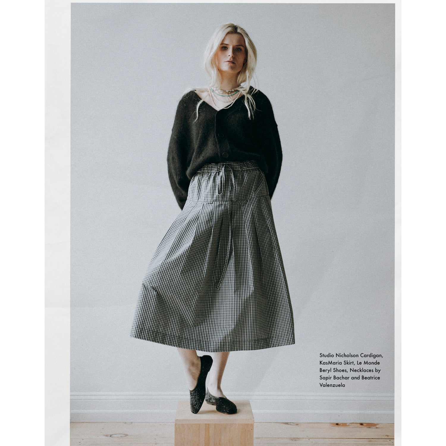 Kasmaria Pleated Skirt in Black and White Check Taffeta - Image 4