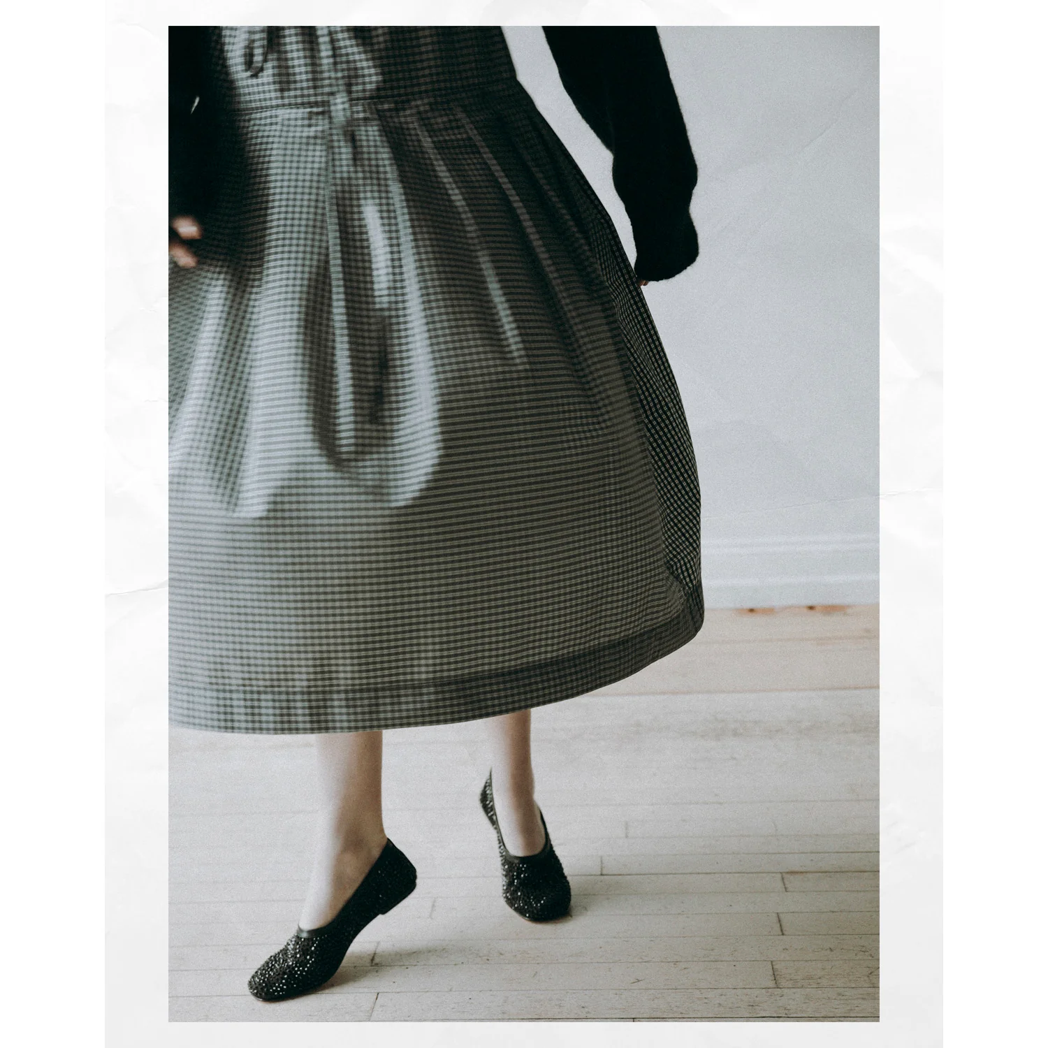Kasmaria Pleated Skirt in Black and White Check Taffeta - Image 7