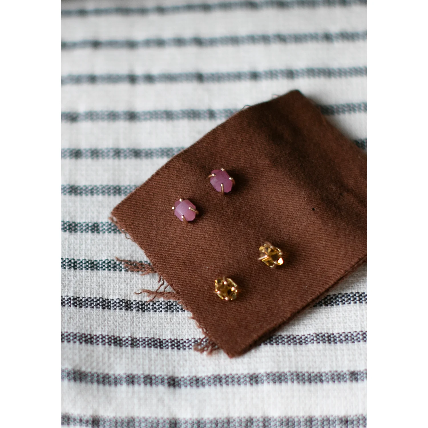 Melissa Joy Manning Small Prong Set Herkimer Cut Stud Earrings in 14k Gold and Citrine - Image 2