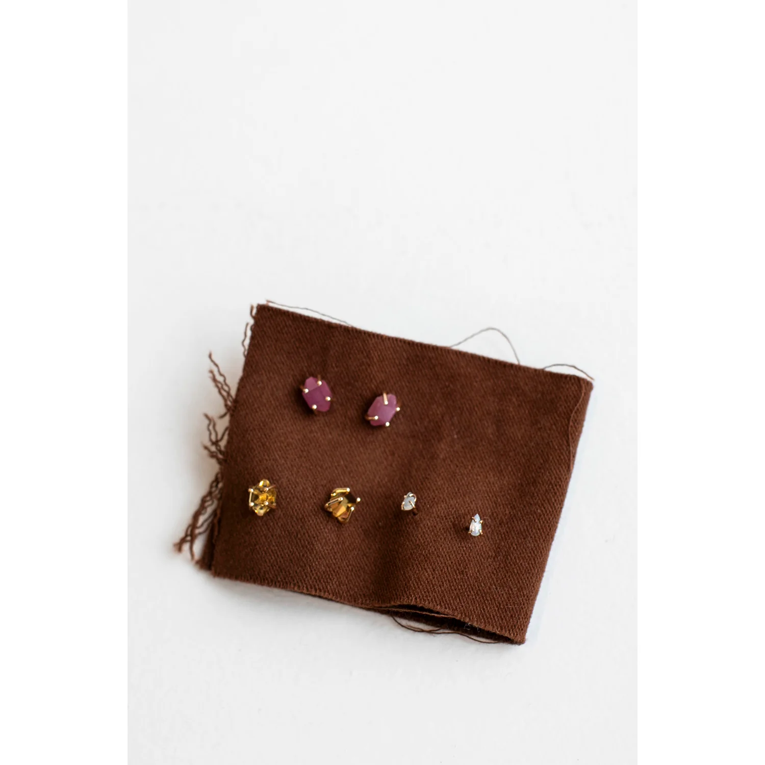 Melissa Joy Manning Small Prong Set Herkimer Cut Stud Earrings in 14k Gold and Ruby - Image 4