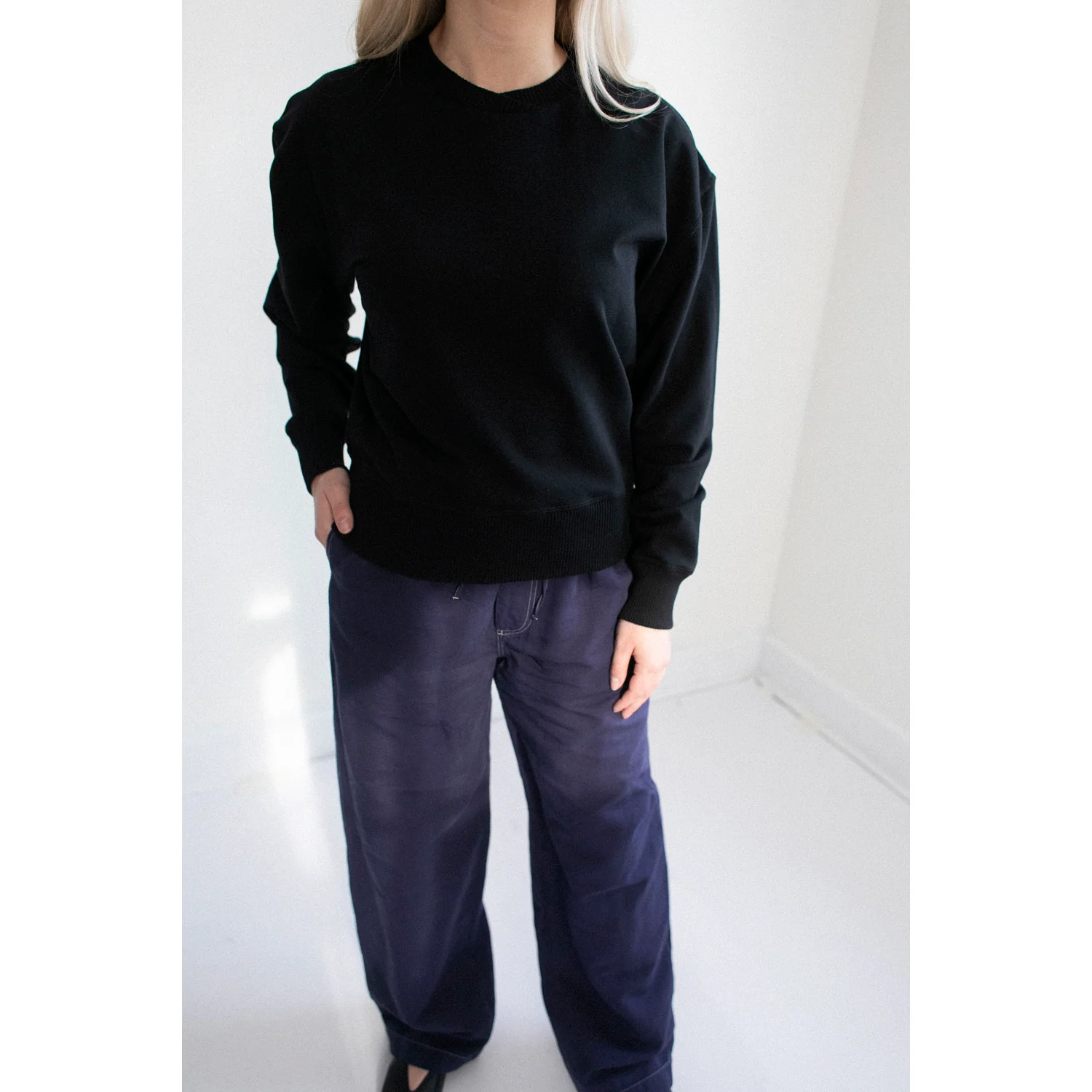 MHL. Cross Neck Crew Sweatshirt in Black - Image 10