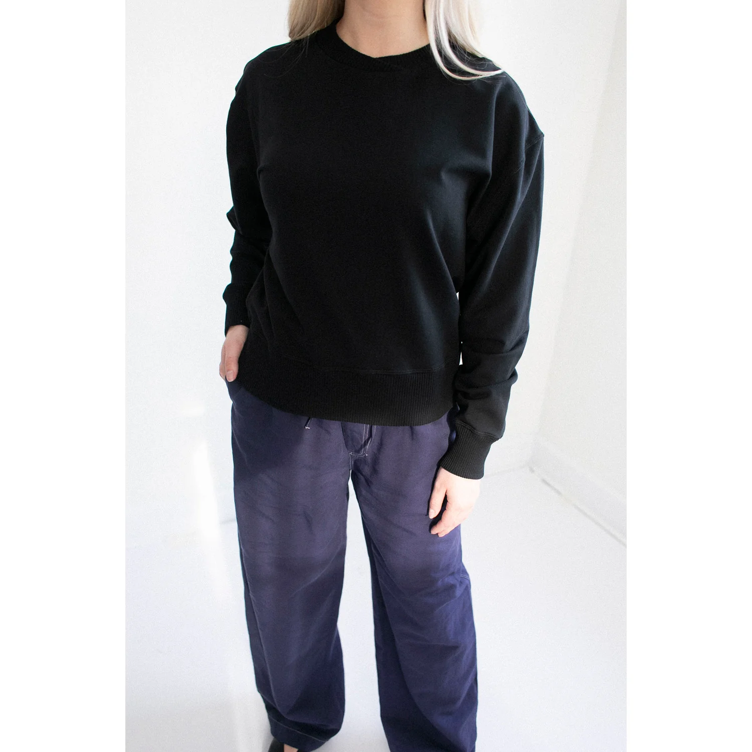 MHL. Cross Neck Crew Sweatshirt in Black - Image 4