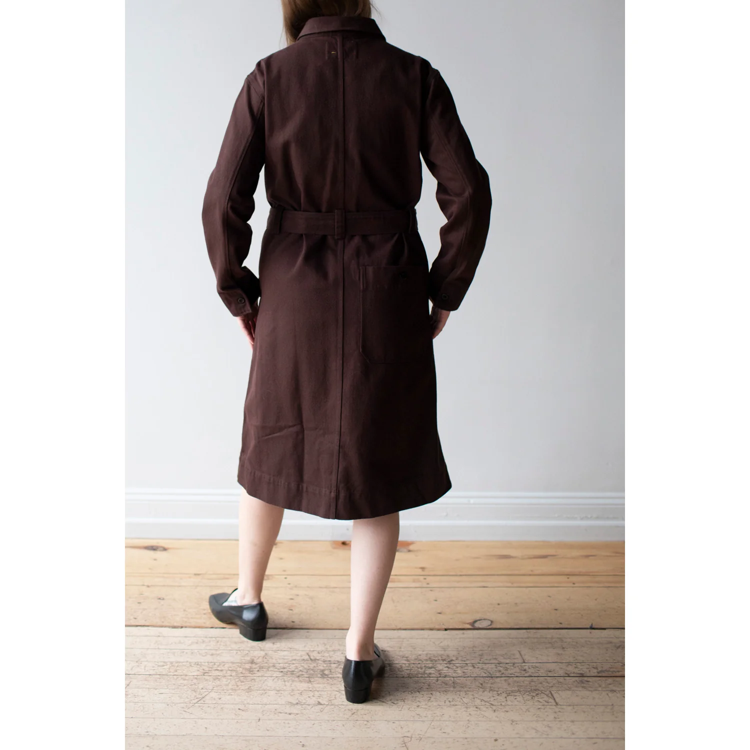 MHL. Overall Dress in Mahogany Worn Cotton Drill - Image 8
