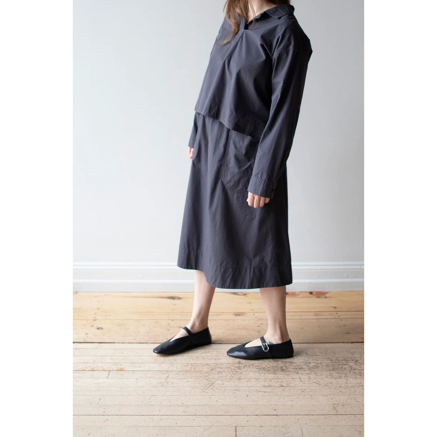 MHL. Patch Pocket Skirt in Slate Blue Washed Cotton Poplin - Image 7