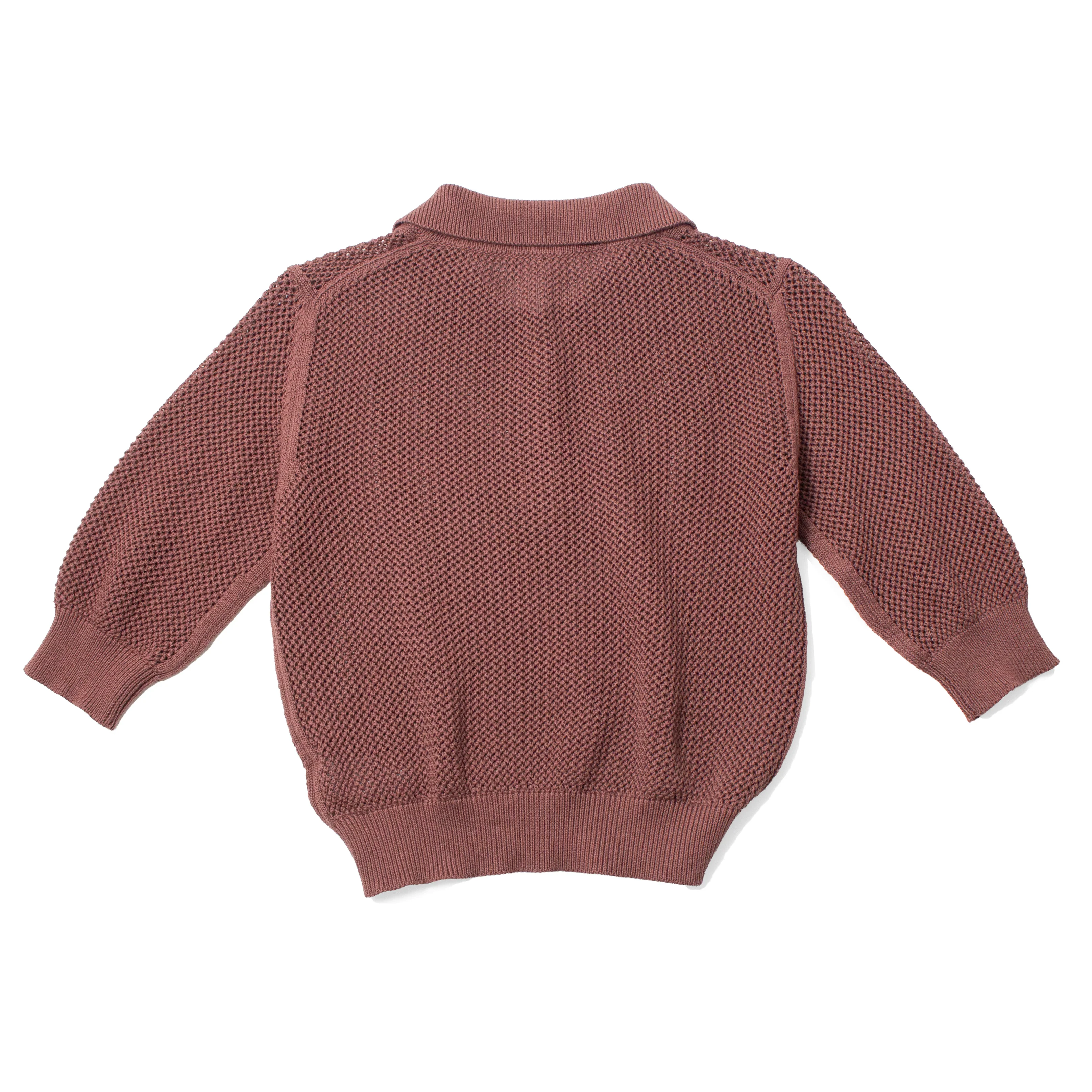 Margaret Howell Pointelle Polo Shirt in Dark Clay Cotton Cashmere - Image 3