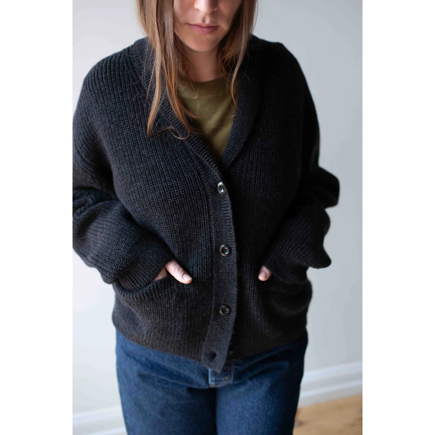 MHL. Shawl Collar Cardigan in Charcoal Wool - Image 5