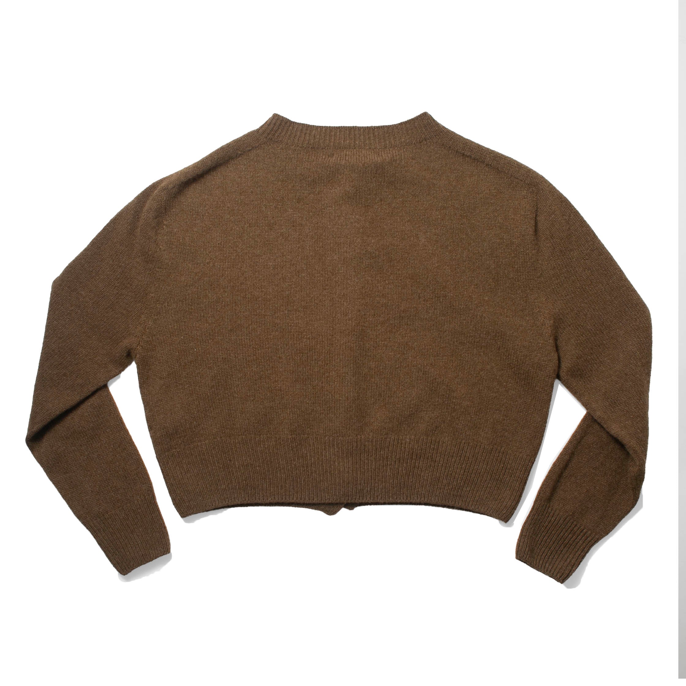 Margaret Howell Small Crew Neck Cardigan in Tobacco Merino Cashmere - Image 3