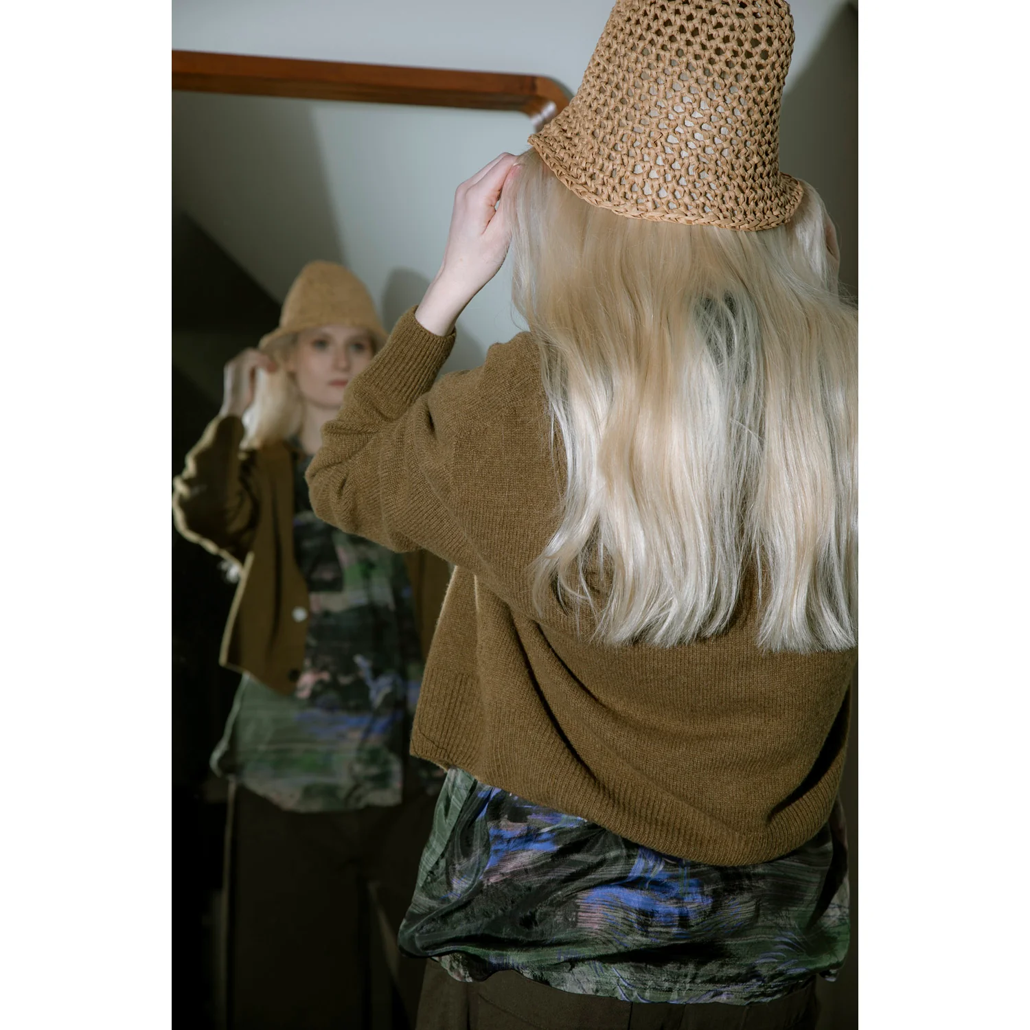 Margaret Howell Small Crew Neck Cardigan in Tobacco Merino Cashmere - Image 4