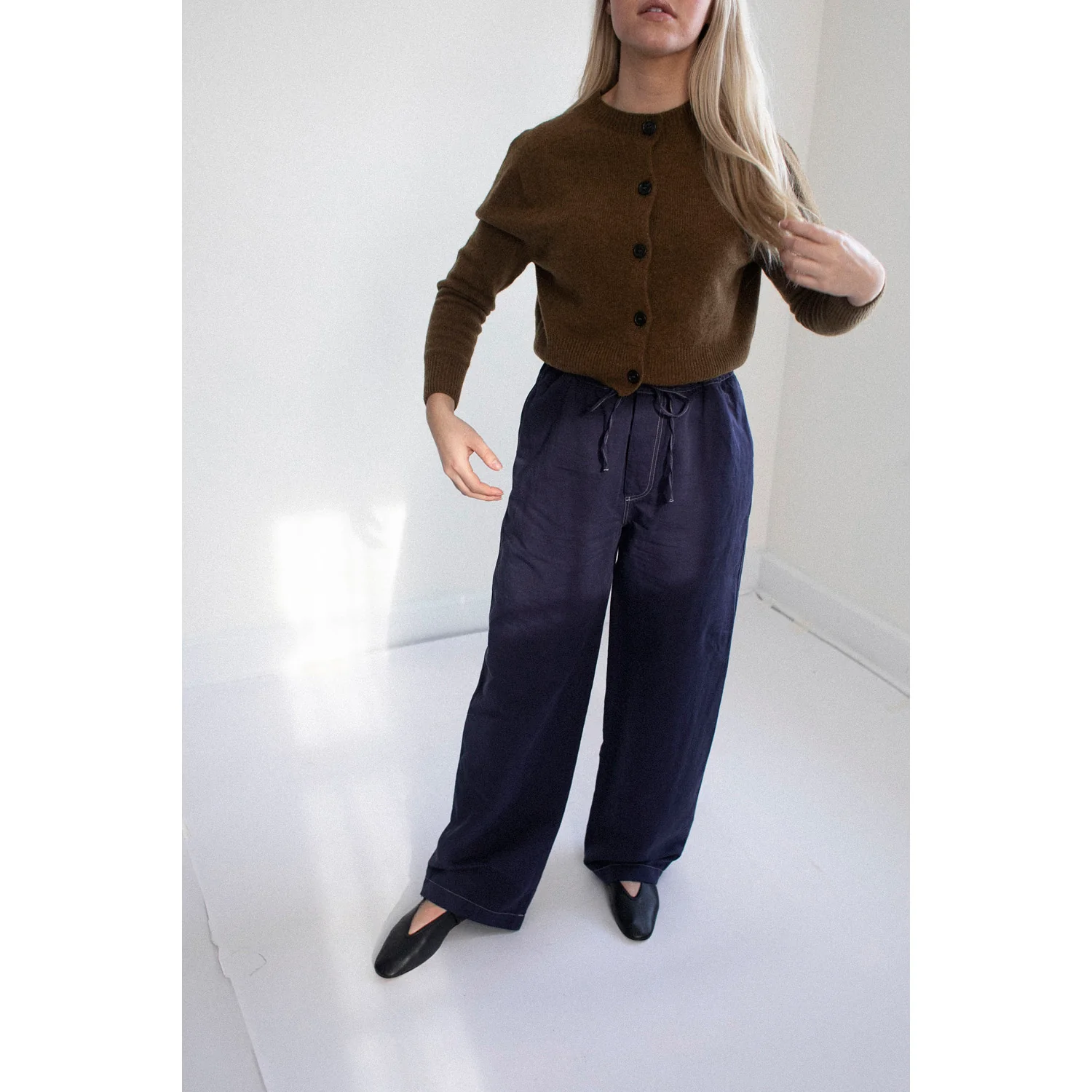 Margaret Howell Small Crew Neck Cardigan in Tobacco Merino Cashmere - Image 8
