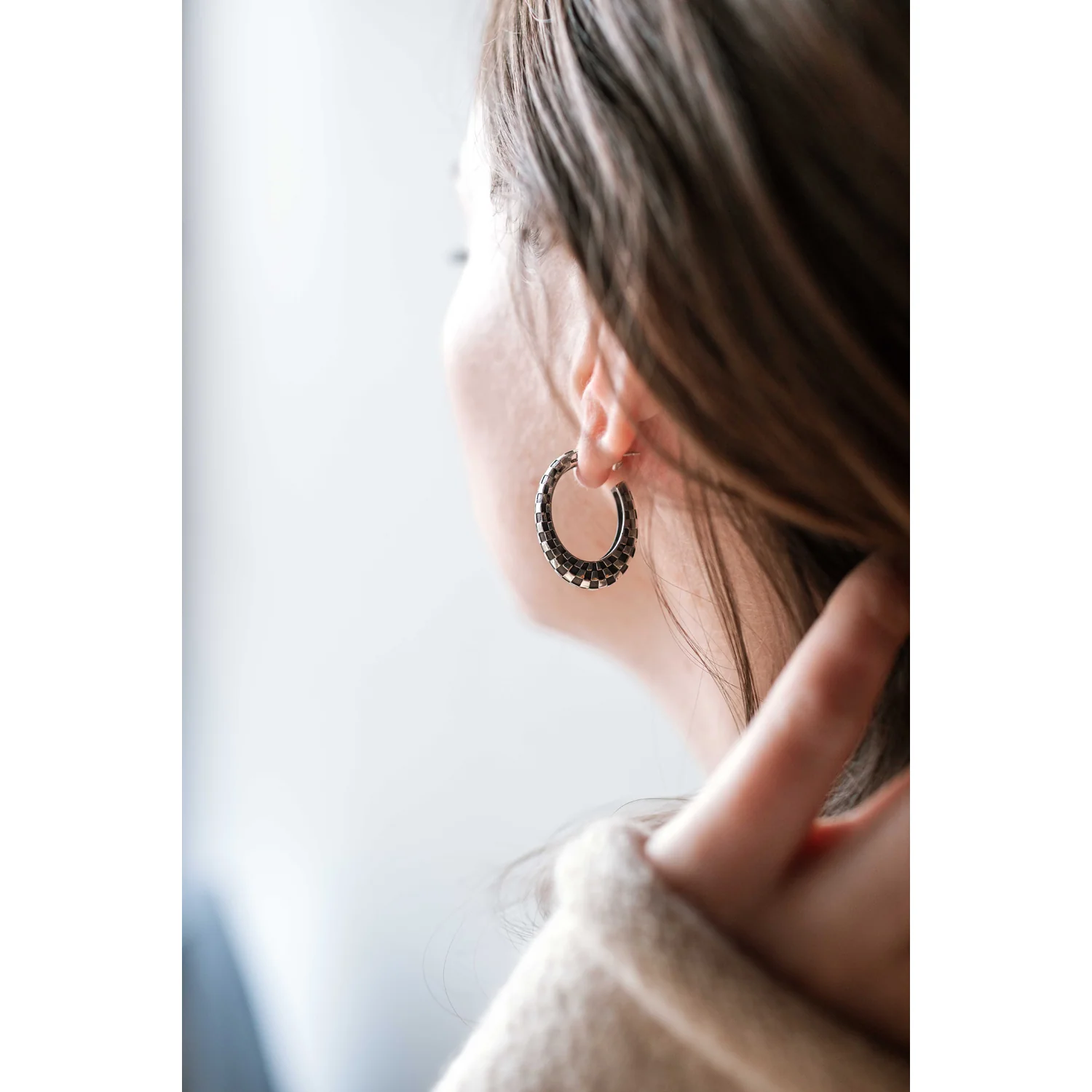 Ursa Major Large Checkerboard Hoops in Sterling Silver - Image 5